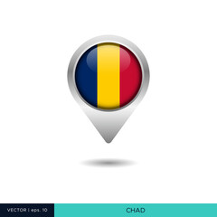 Fototapeta premium Chad flag map pin vector design template