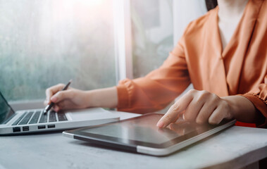 Searching Browsing Internet Data Information with blank search bar.businessman working with smart...