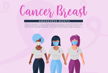 group of women fight breast cancer, awareness month, vector Month symbol,pink colors, health care and prevention concept.