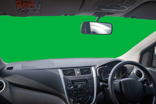 Car console and equipment inside the car, Green screen background in Small car Interior.