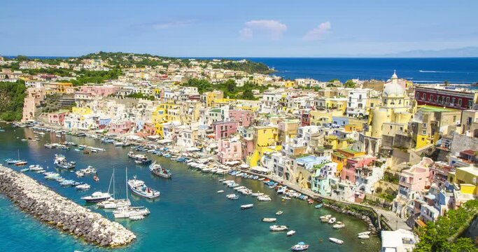 Procida island near Naples 4K time lapse, Italy.