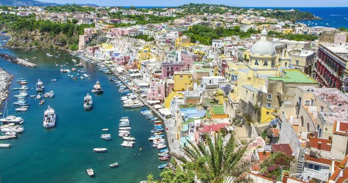 Procida island near Naples 4K time lapse, Italy.