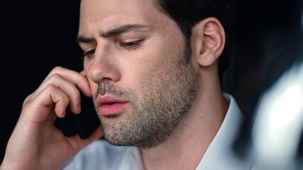 Obraz premium Businessman talking with partner on cellphone. Manager calling on smartphone