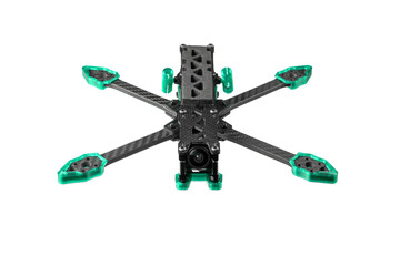 Carbon frame for FPV racing drone isolate on white background. Assembling the quadcopter