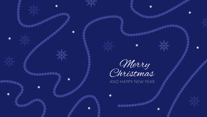 Obraz premium Christmas and New Year poster with beads and snowflakes on dark blue background. Vector illustration.