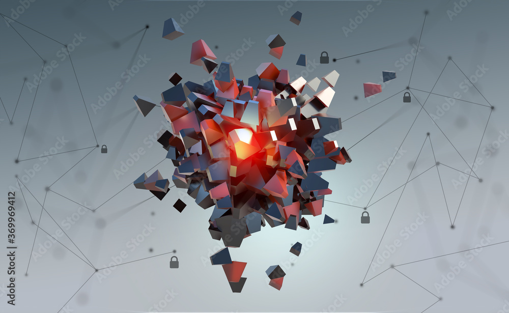 Poster Information crystal. Digital database. Artificial intelligence and digital technologies. Quantum processor and innovative research 3D illustration