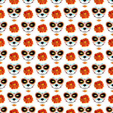 Seamless pattern El Día de Los Muertos. La muerte and marigold