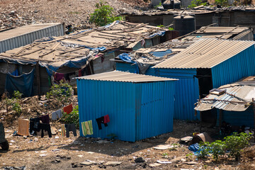 Corrugated metal shacks of a slum