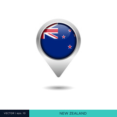 Obraz premium New Zealand flag map pin vector design template