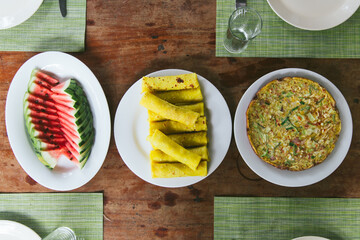 Breakfast Foods Sitting On A Table