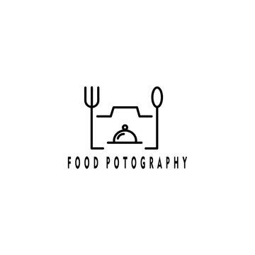 Food photography, spoon, fork, camera, outline icon design vector