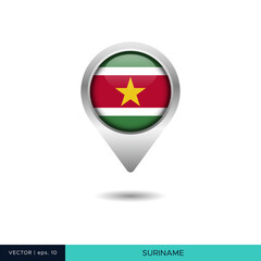 Fototapeta premium Suriname flag map pin vector design template