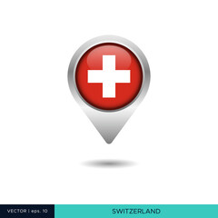 Fototapeta premium Switzerland flag map pin vector design template