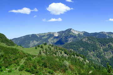 Fototapeta na wymiar panorama in the bavarian mountains seen from Halserspitz