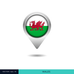 Wales flag map pin vector design template
