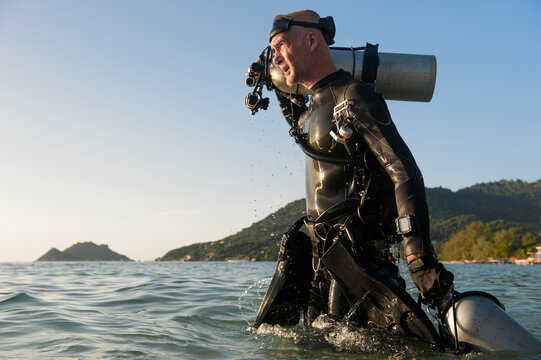 Diver Wading in Water