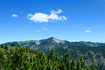 bavarian mountain panorama seen from halserspitz, wildbad kreuth, tegernsee