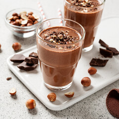 Chocolate smoothie with banana and nuts.