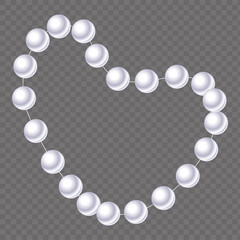 Obraz premium Realistic Pearl Necklace in the form of heart on a transparent background. Vector