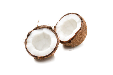 Coconut half pieces isolated on a white background.