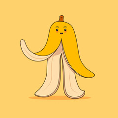 Illustration of a banana skin with smiling cute face