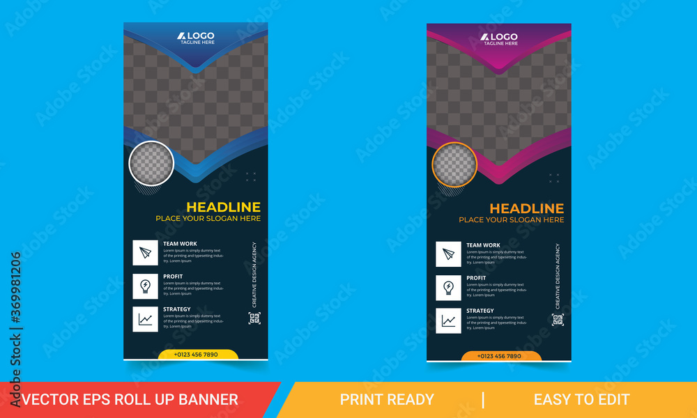 Wall mural print ready red roll up business banner design vertical template vector, advertising presentation ab