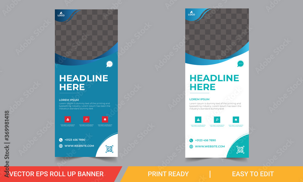 Poster print ready red roll up business banner design vertical template vector, advertising presentation ab