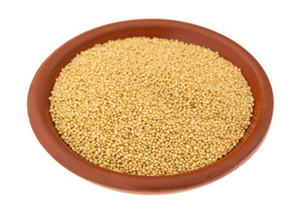 Side view of amaranth seeds in a small bowl
