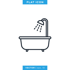 Bathtub Icon Vector Design Template. Editable Stroke