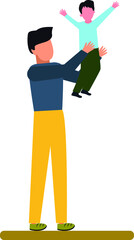 The father holds his son in his arms. The father and the son. Fatherly love. The concept of love between father and son. Vector illustration. The boy in his father's arms