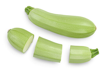 zucchini or marrow isolated on white background with clipping path and full depth of field. Top view. Flat lay