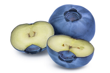 fresh blueberry and half isolated on white background closeup with clipping path and full depth of field