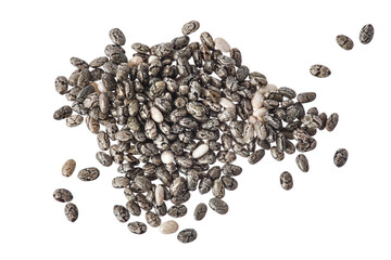 Chia seeds isolated on white background with clipping path and full depth of field. Top view. Flat lay.