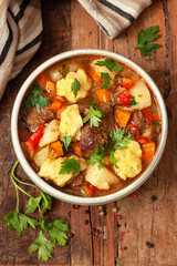 Traditional Hungarian beef goulash with red pepper