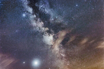Milky Way Galaxy, Clouds and Space Dust in the Universe, Jupiter and Saturn