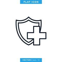 Obraz premium Health Protection Icon Vector Design Template. Medical Cross and Shield Line Symbol. Editable Stroke.