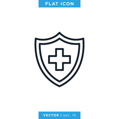 Health Protection Icon Vector Design Template. Medical Cross and Shield Line Symbol. Editable Stroke.