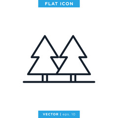 Pine Tree with Chair Icon Vector Design Template. Park Symbol. Editable Stroke