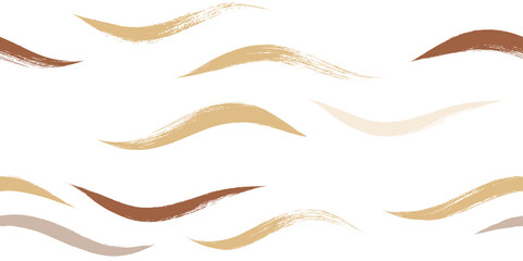 Obraz premium Seamless Wave Pattern, Hand drawn autumn sea modern vector background. Wavy beach brush stroke, curly grunge paint lines, fall watercolor illustration