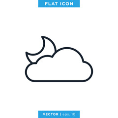 Cloudy night icon vector design template. Weather sign and symbol. Editable stroke