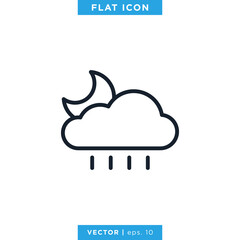 Night rain icon vector design template. Weather sign and symbol. Editable stroke