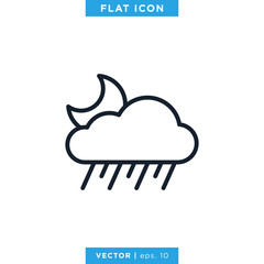 Night rain icon vector design template. Weather sign and symbol. Editable stroke
