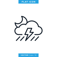 Night rain icon vector design template. Weather sign and symbol. Editable stroke