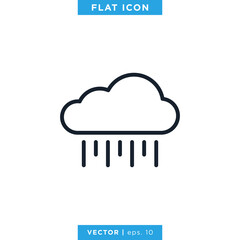 Heavy Rain Icon Vector Design Template. Weather Sign and Symbol. Editable Stroke