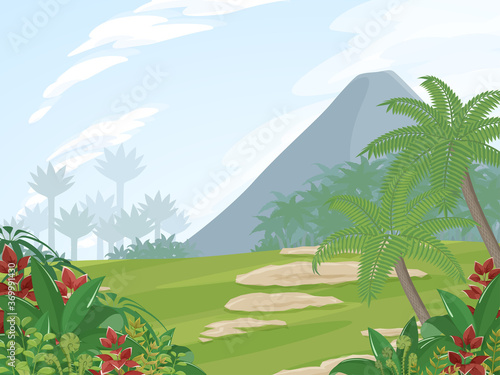 Fototapete 恐竜時代の植物のある風景 ジュラ紀白亜紀 背景イラスト ふわぷか