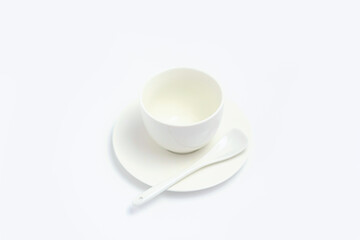 white Cup and plate on a white background
