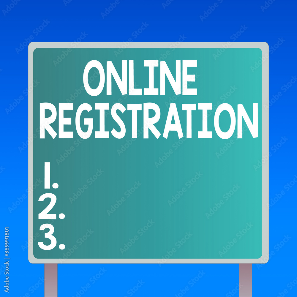 Poster handwriting text writing online registration. conceptual photo system for subscribing or registering