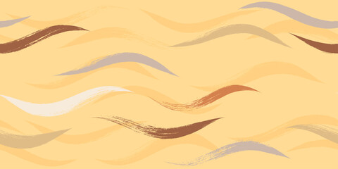 Obraz premium Seamless Wave Pattern, Hand drawn autumn sea modern vector background. Wavy beach brush stroke, curly grunge paint lines, fall watercolor illustration