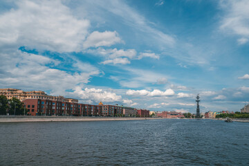 Beautiful view of Moscow. Panoramic view of the Moscow river in Russia at sunny summer day