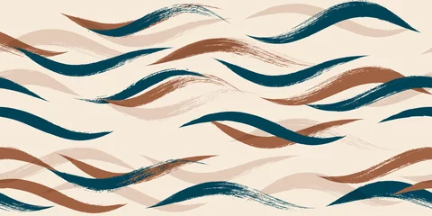 Wallpaper murals Painting and drawing lines Seamless Wave Pattern, Hand drawn autumn sea modern vector background. Wavy beach brush stroke, curly grunge paint lines, fall watercolor illustration